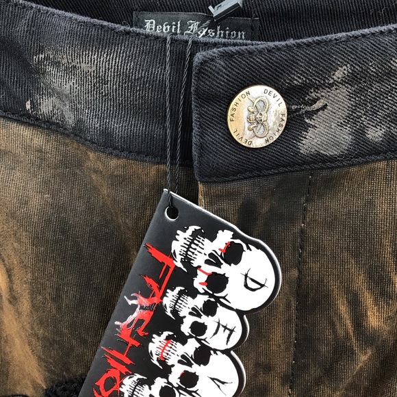 Devil Fashion Apocalyptic Goth Punk Jeans, Color: Brown, Size: M - Picture 3 of 3